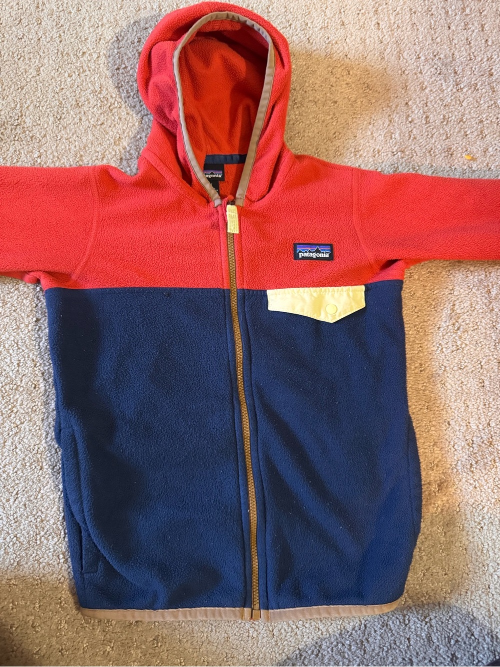 Patagonia Kids Colorblock Hooded Fleece Jacket - Red, Navy & Yellow